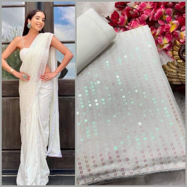 Premium Indian Chiffon Georgette Share - White