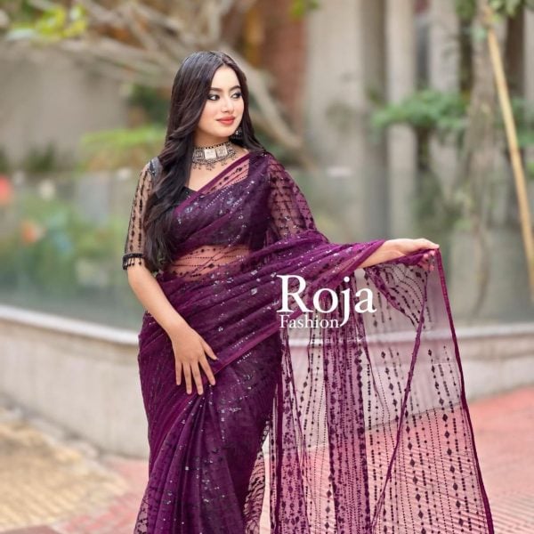 Premium Indian Soft Net Sare - Meroon