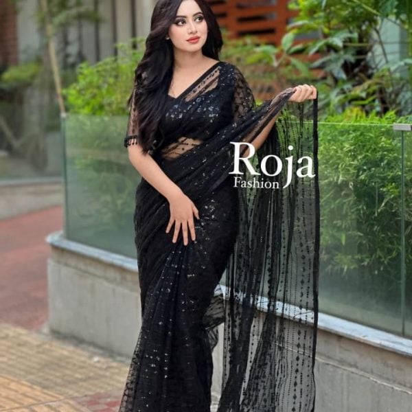 Premium Indian Soft Net Sare - Black